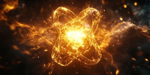 Aufkleber - a fission reaction, with neutrons splitting an atomic nucleus and releasing a significant amount of energy.