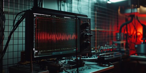 Aufkleber - a Faraday cage blocking electromagnetic waves, with an oscilloscope showing no signals inside.