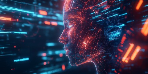 Poster - A futuristic visualization of machine learning in a cyberpunk world, showcasing intricate data patterns, glowing neural networks, and advanced tech interfaces.