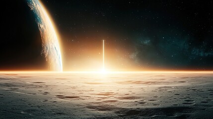 Wall Mural - Bright Dawn on a Distant Planetary Landscape