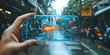 © kwanchaift - Focused image of a handheld AR device displaying interactive 3D content over real surroundings, highlighting portable augmented reality technology.