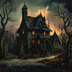 Sticker - haunted house in the woods