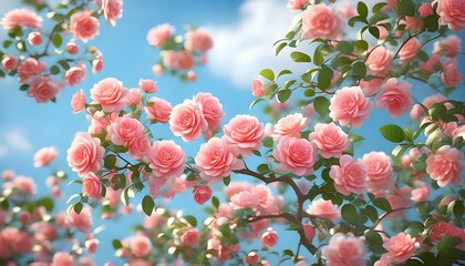 Wall Mural - Delicate Pink Blossoms Gracing a Branch in Springtime Elegance