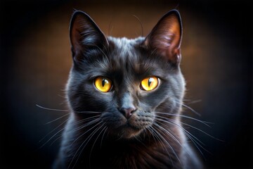 Sticker - Close-up of black cat with golden eyes in low light