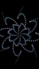 Poster - Hypnotic kaleidoscope background with changing figures made of small balls, seamless loop. Animation. Beautiful moving small beads isolated on black background.