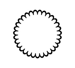 Aufkleber - Circle scalloped frame. Scalloped edge round shape border. Simple label and sticker form. Flower silhouette lace frame. Vector illustration isolated on white background.