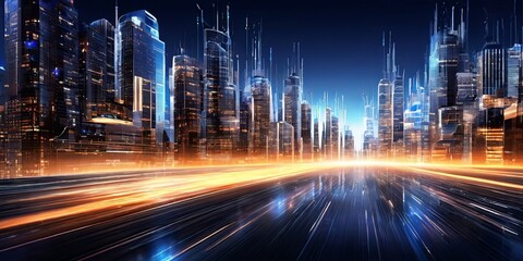 Poster - A city skyline with a bright orange line running through it