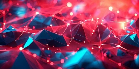 Poster - A red and blue background with a lot of lines and dots