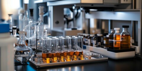 Wall Mural - precision image of a liquid chromatography setup, with samples being carefully prepared for analysis