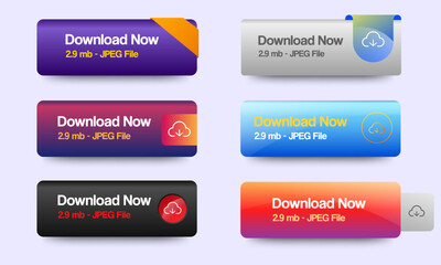Wall Mural - download now buttons icon design with different color. download button pack for website, ads, ui, an