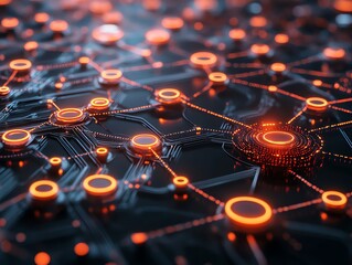 Aufkleber - Abstract network with glowing orange nodes connected by lines.