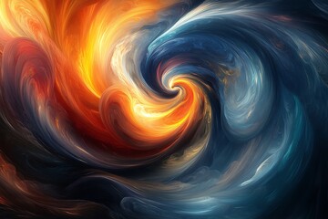 Poster - Abstract swirling art with red, orange, and blue colors.