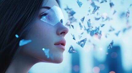 Poster - A woman in a futuristic city, seamlessly interacting with holographic displays, integrating technology into the fabric of her daily life.