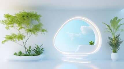 Poster - A futuristic, surreal interior design with furniture that morphs and changes shape, responding to the touch of a person hand.