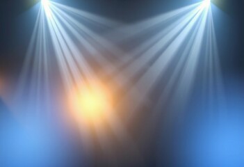 Two bright white spotlights shining on a dark blue background.