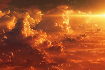 Wall Mural - a beautiful orange and white sky with clouds, generative ai image