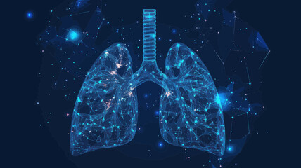 Poster - low poly blue lungs vector, polygonal abstract health illustration, medical science technology, star