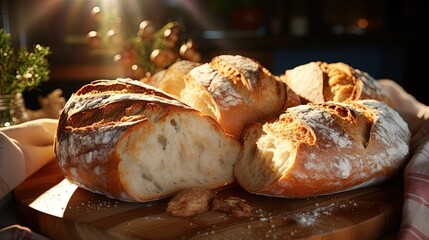 Wall Mural - Golden Loaf of Bread in a Warm and Inviting Sunny Morning Scene