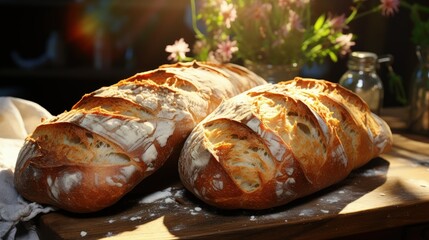 Wall Mural - Golden Loaf of Bread in a Warm and Inviting Sunny Morning Scene