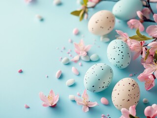 Wall Mural - Eggs on Blue Surface