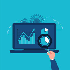 Poster - Analytics and monitoring concept, web reporting dashboard and data analytics research for business financial planning.