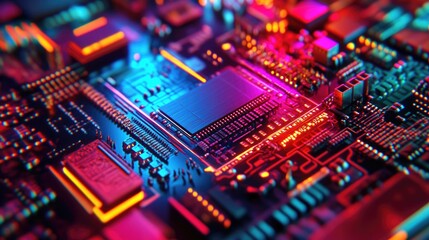 Poster - Dynamic and Colorful Nanoelectronics Circuit Board in Close Up Perspective