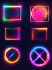 Poster - Neon Square Frames on Black Background