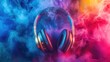 © DigitalDruid - Headphones surrounded by a colorful smoke backdrop representing a lively sound and music theme