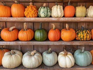 Canvas Print - varieties of pumpkins on display for harvest season