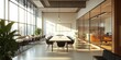 © kwanchaift - Sleek office design featuring minimalistic decor, large windows, and collaborative areas for a productive workspace.