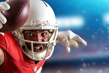 American football player running with ball in action