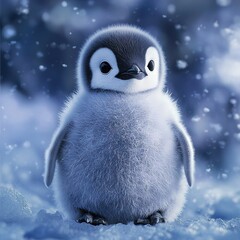 Poster -   Penguin in snow with snowflakes backdrop