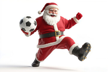 Canvas Print - A santa claus is running with a soccer ball in his hand