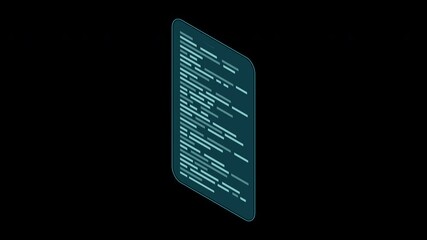 Poster - Isometric coding screen animation. Coding programming technology. Programming concept. Technology animation. Transparent background with alpha channel
