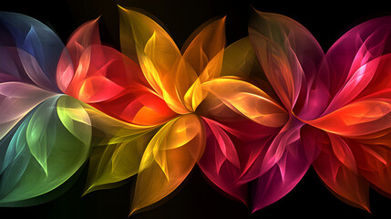Aufkleber - Colorful abstract floral design with vibrant petals in a gradient of hues against a black background