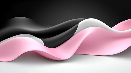Aufkleber - Elegant waves of fabric in black, white, and pink flowing smoothly across a dark background