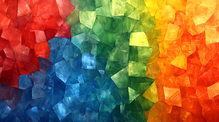 Poster - A colorful abstract artwork featuring vibrant geometric shapes in a gradient from red to yellow