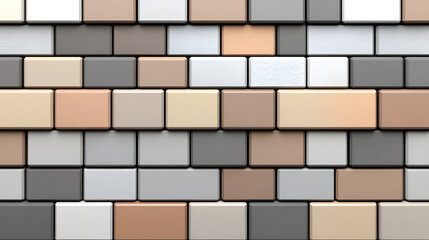 Aufkleber - A variety of ceramic tiles in earth tones arranged in a staggered pattern on a flat surface for interior design inspiration