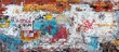 © Sunshine - Colorful Urban Graffiti on Weathered Brick Wall with Various Artistic Tags and Paint Splatters