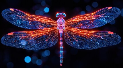 Wall Mural -   focused photo of a glowing dragon on a dark background with sharp wing imagery