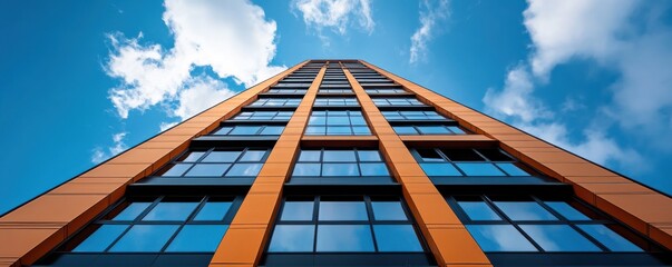 Wall Mural - Modern Building with Bright Orange Facade Against Blue Sky