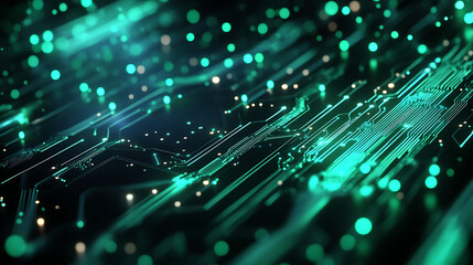 Aufkleber - Abstract background with glowing green circuit board lines and dots.
