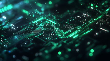 Aufkleber - Abstract glowing green circuit board with microchips.