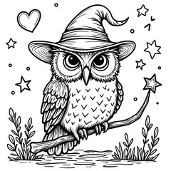 Magician Owl A wise owl wearing a magician's hat  surrounded by floating stars love icon illustration generating ai