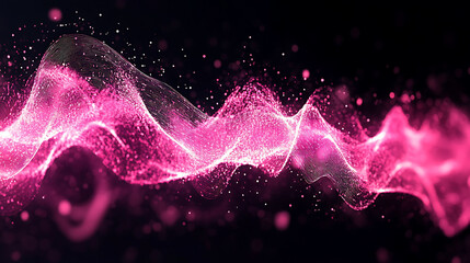 Poster - A vibrant pink wave of particles flows against a dark background.