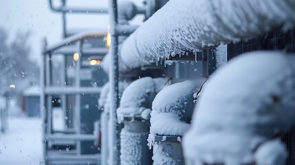 the snow covered outside unit of the air heating equipment