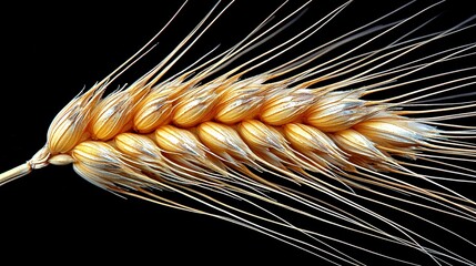 Poster -   A wheat stalk rests at the center of the plant's tall, slender stalks