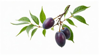  Fresh plums hanging from a branch