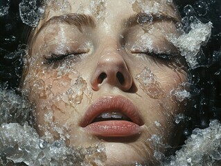 Canvas Print - Frozen Beauty: A Woman's Face Encased in Ice