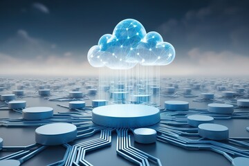 Poster - Artistic 3D Visualization of Cloud Computing Technology and Connectivity